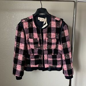 $2500 Tweed Checker Print Cargo Pocket Jacket